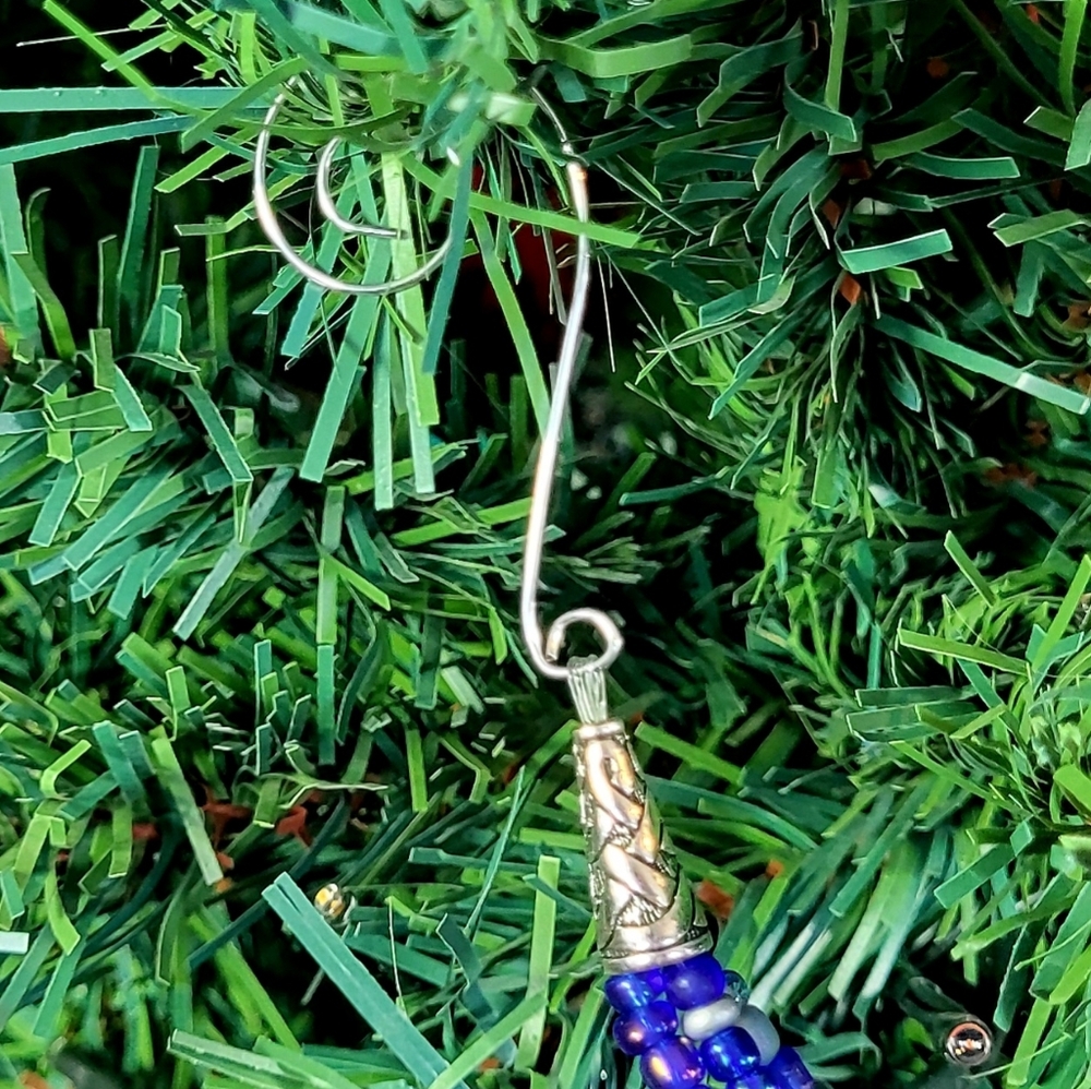 Medium Blue & Silver Christmas Tree Glass Beaded Swag